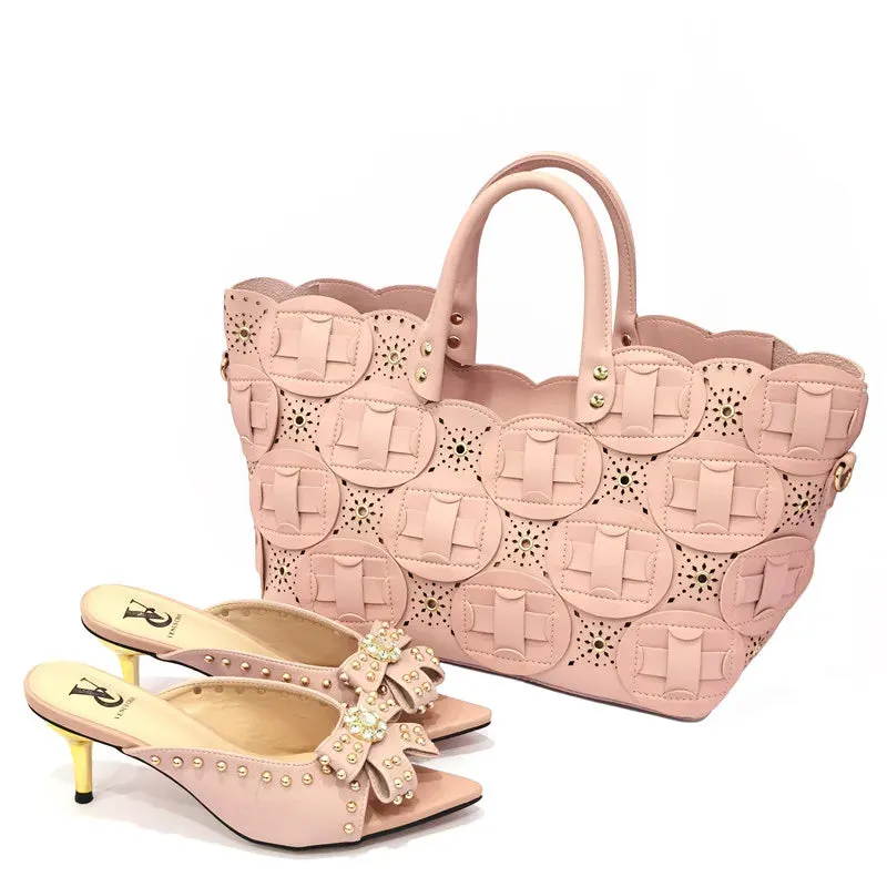 Comfortable streamline pointed shiny Small drill shoes with bags