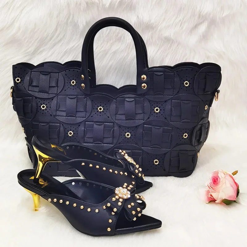 Comfortable streamline pointed shiny Small drill shoes with bags
