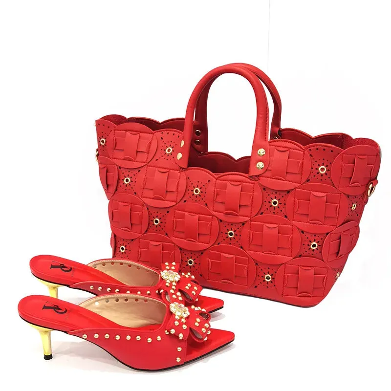 Comfortable streamline pointed shiny Small drill shoes with bags