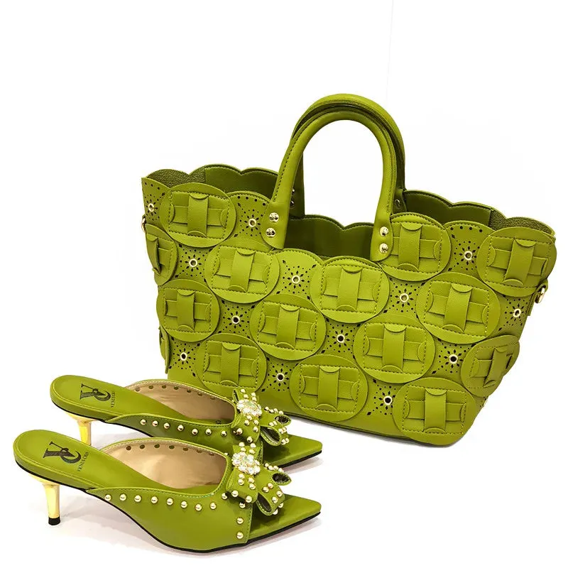 Comfortable streamline pointed shiny Small drill shoes with bags