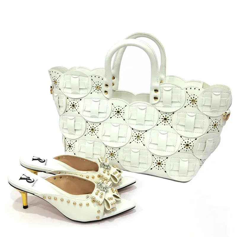 Comfortable streamline pointed shiny Small drill shoes with bags