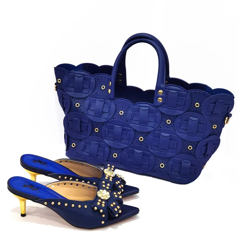 Comfortable streamline pointed shiny Small drill shoes with bags