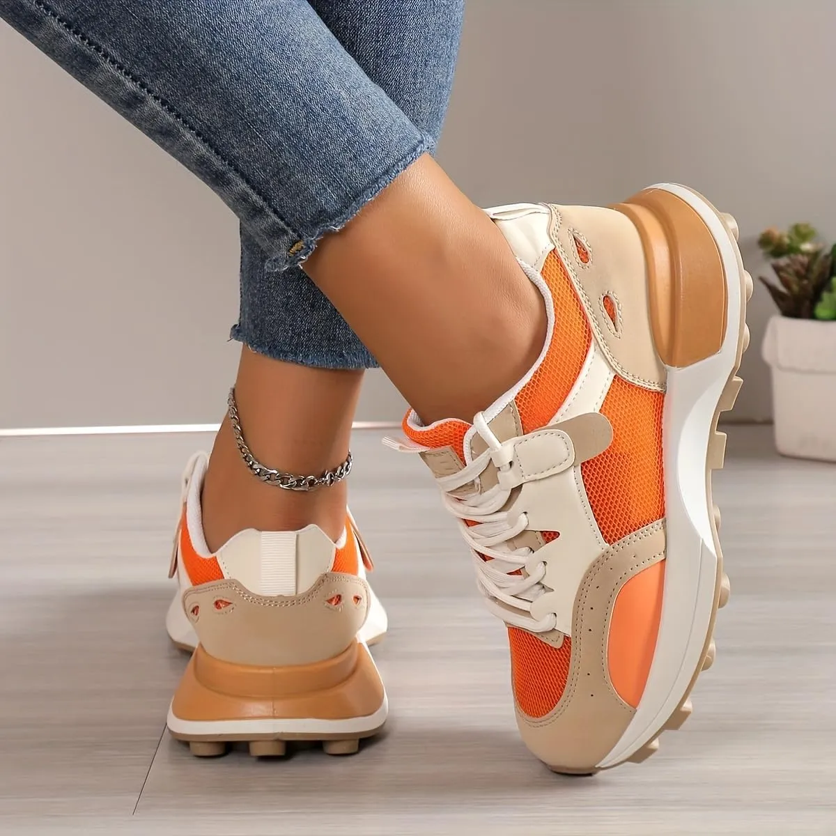 Comfortable Women's Colorblock Sneakers with Non-Slip Soles and Breathable Design