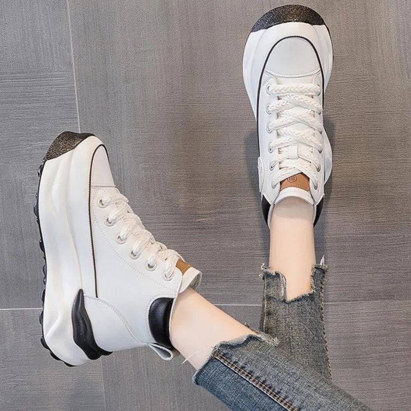 Cow Leather Platform Versatile Ankle Boots