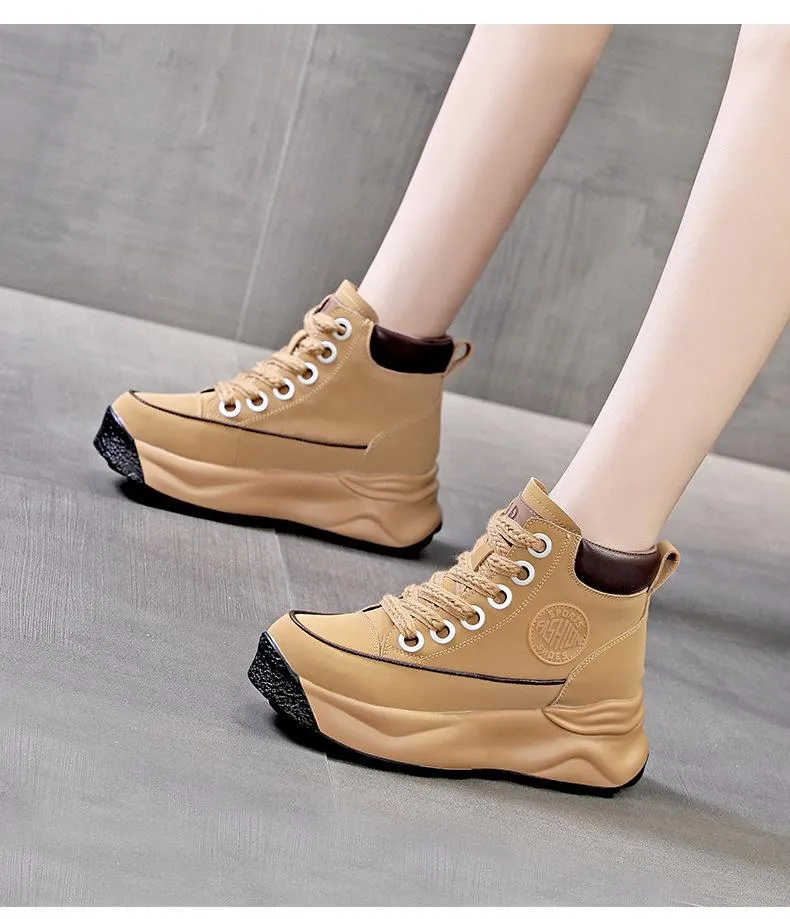 Cow Leather Platform Versatile Ankle Boots