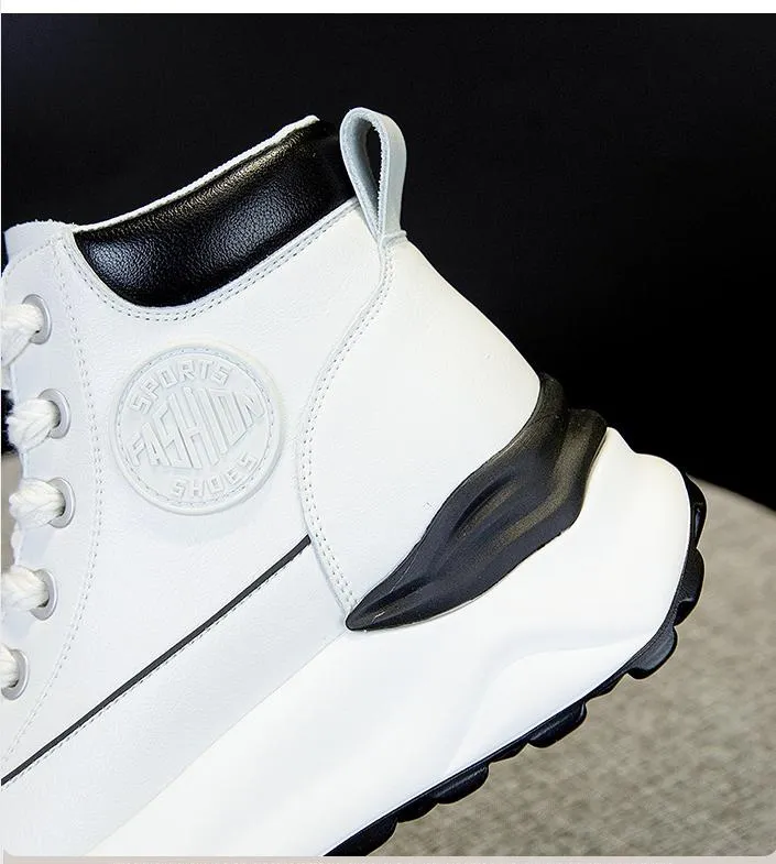 Cow Leather Platform Versatile Ankle Boots