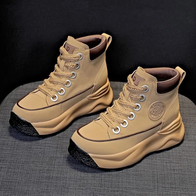 Cow Leather Platform Versatile Ankle Boots