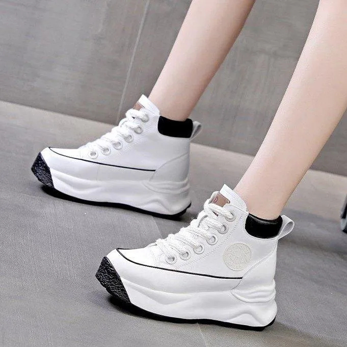 Cow Leather Platform Versatile Ankle Boots