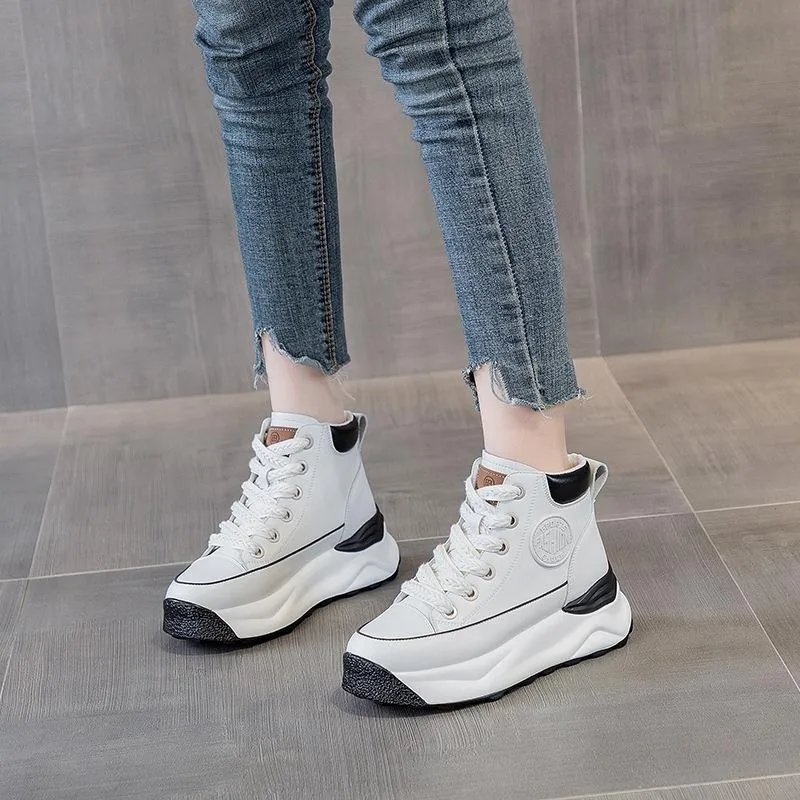 Cow Leather Platform Versatile Ankle Boots