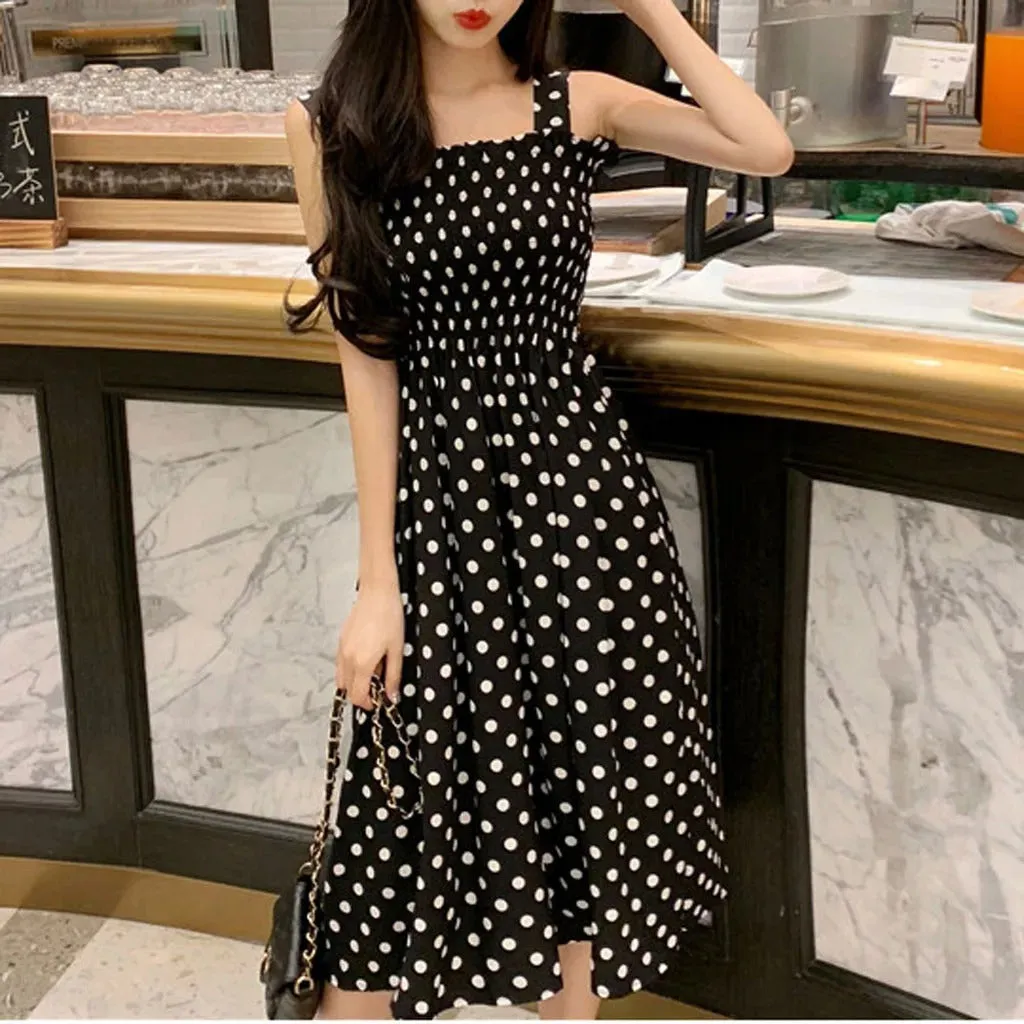 Dames Polka Dot Mouwloze Casual Jurk