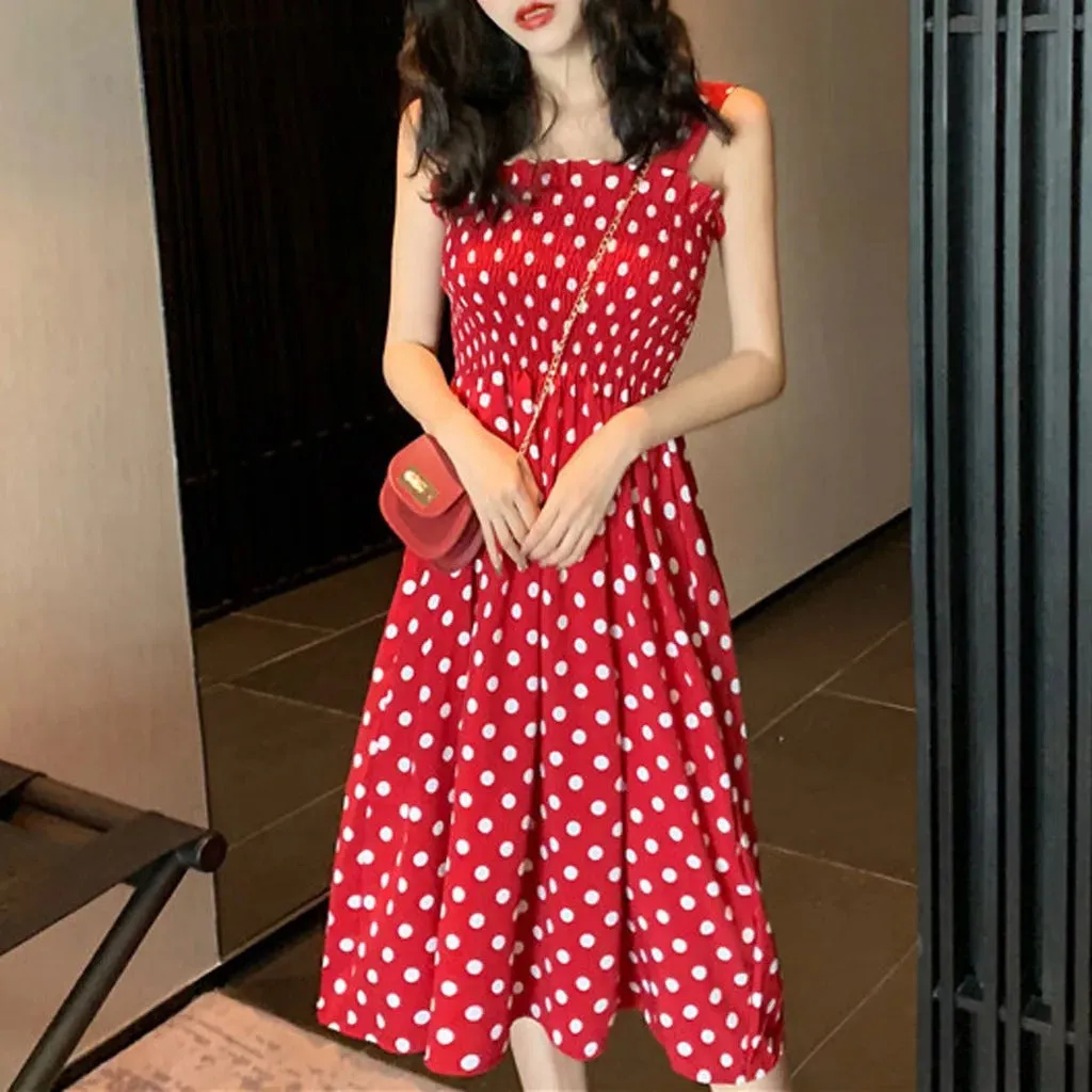 Dames Polka Dot Mouwloze Casual Jurk
