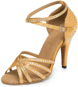 DKZSYIM Women's Latin Dance Shoes Ballroom Performance Rhinestone Dance Shoes,Model YCL154