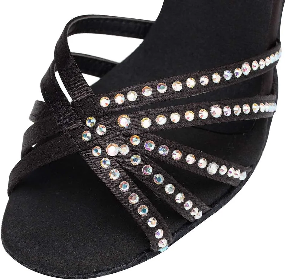 DKZSYIM Women's Latin Dance Shoes Ballroom Performance Rhinestone Dance Shoes,Model YCL154