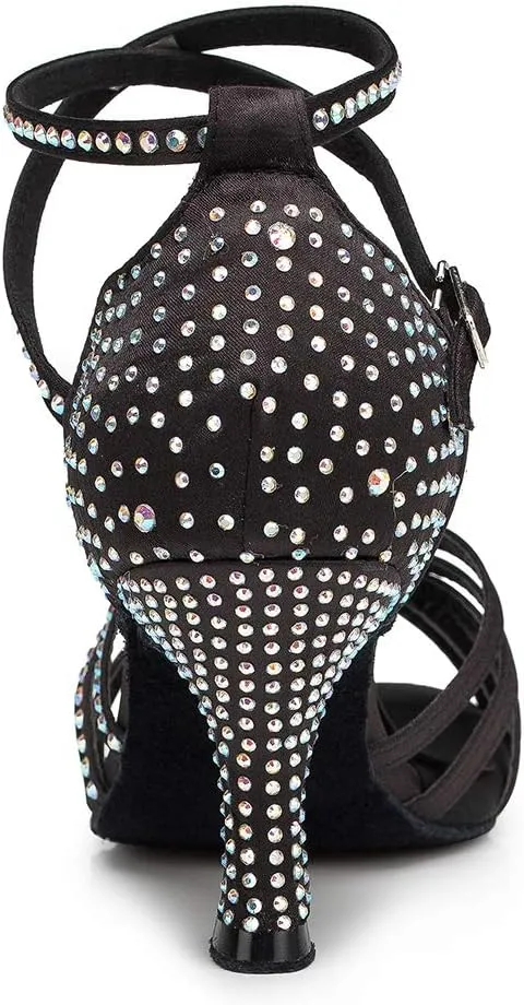 DKZSYIM Women's Latin Dance Shoes Ballroom Performance Rhinestone Dance Shoes,Model YCL154