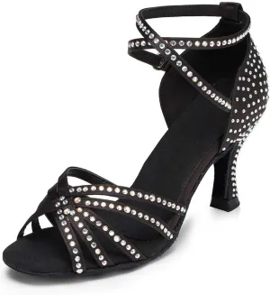 DKZSYIM Women's Latin Dance Shoes Ballroom Performance Rhinestone Dance Shoes,Model YCL154