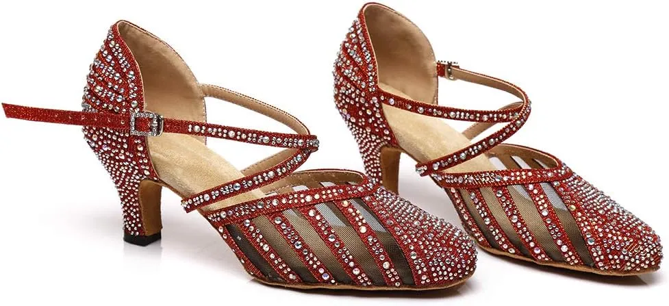 DKZSYIM Women's Latin Dance Shoes Ballroom Performance Rhinestone Wedding Dance Shoes,Model YCL403