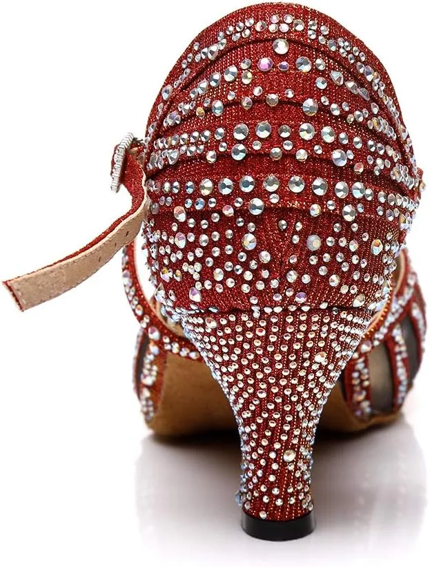 DKZSYIM Women's Latin Dance Shoes Ballroom Performance Rhinestone Wedding Dance Shoes,Model YCL403