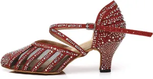 DKZSYIM Women's Latin Dance Shoes Ballroom Performance Rhinestone Wedding Dance Shoes,Model YCL403