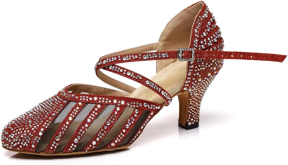 DKZSYIM Women's Latin Dance Shoes Ballroom Performance Rhinestone Wedding Dance Shoes,Model YCL403