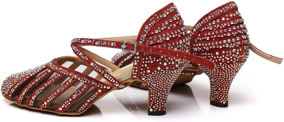 DKZSYIM Women's Latin Dance Shoes Ballroom Performance Rhinestone Wedding Dance Shoes,Model YCL403