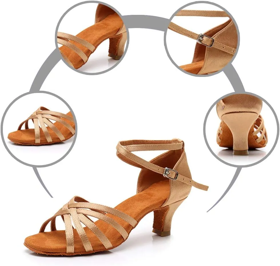 DKZSYIM Women's Satin Latin Dance Shoes Ballroom Performance Shoes Model WH1213/1217