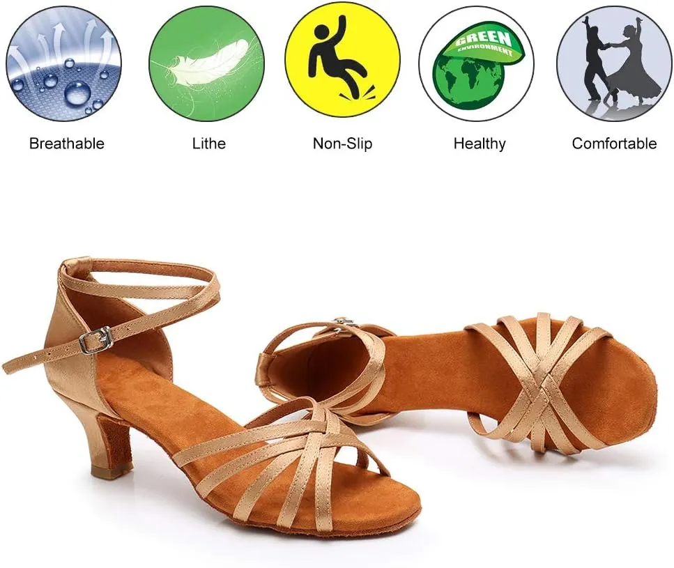 DKZSYIM Women's Satin Latin Dance Shoes Ballroom Performance Shoes Model WH1213/1217