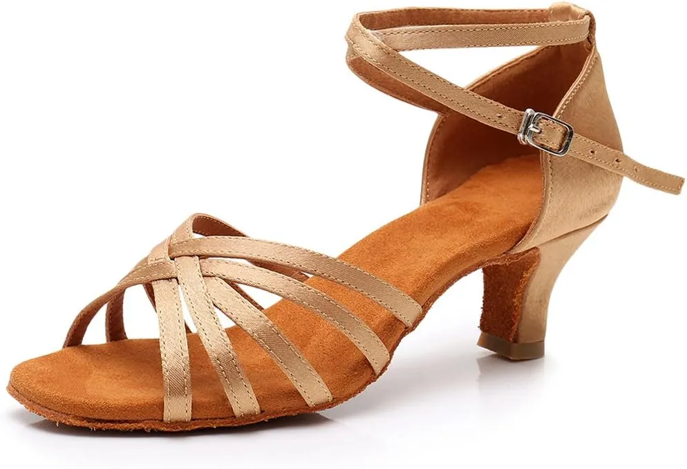 DKZSYIM Women's Satin Latin Dance Shoes Ballroom Performance Shoes Model WH1213/1217