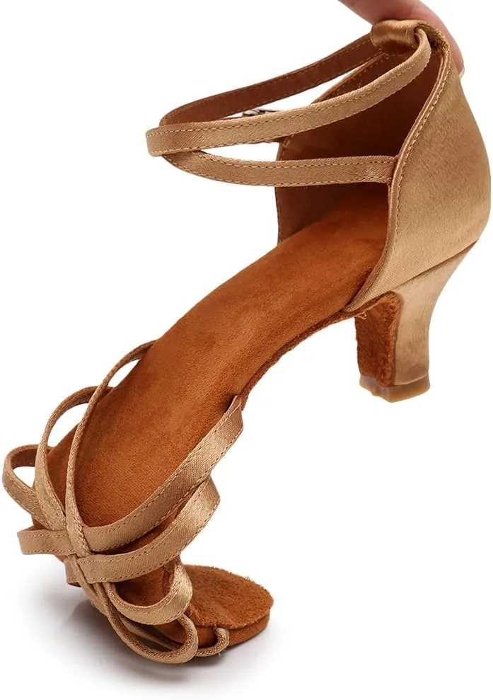 DKZSYIM Women's Satin Latin Dance Shoes Ballroom Performance Shoes Model WH1213/1217