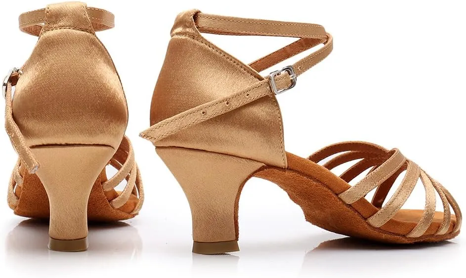 DKZSYIM Women's Satin Latin Dance Shoes Ballroom Performance Shoes Model WH1213/1217