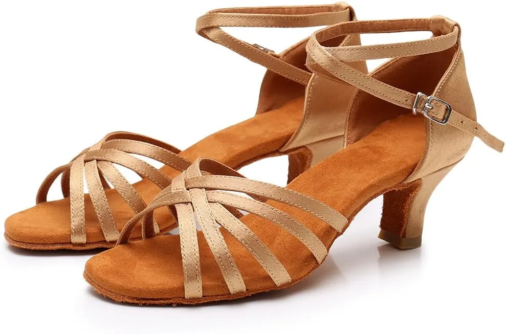 DKZSYIM Women's Satin Latin Dance Shoes Ballroom Performance Shoes Model WH1213/1217