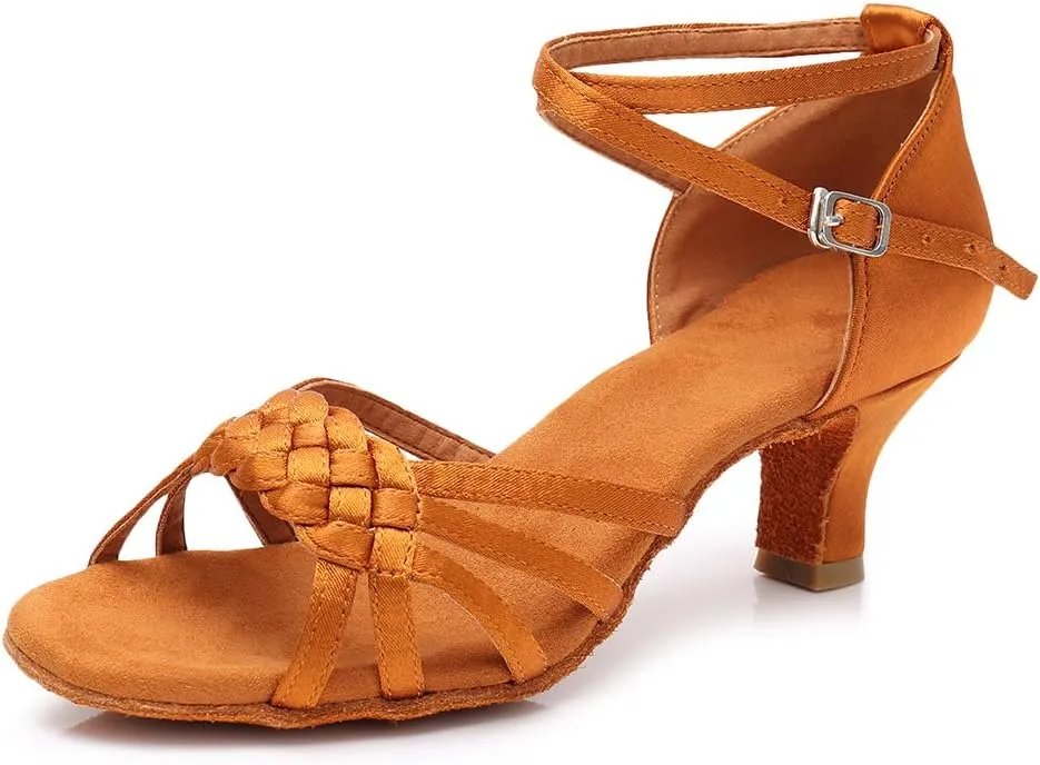 DKZSYIM Women's Satin Latin Dance Shoes Ballroom Performance Shoes Model WH1218