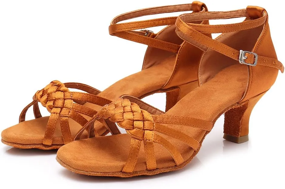 DKZSYIM Women's Satin Latin Dance Shoes Ballroom Performance Shoes Model WH1218