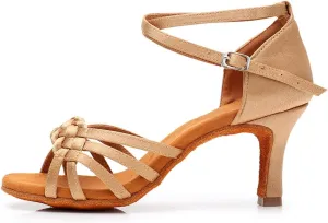 DKZSYIM Women's Satin Latin Dance Shoes Ballroom Performance Shoes Model WH1218