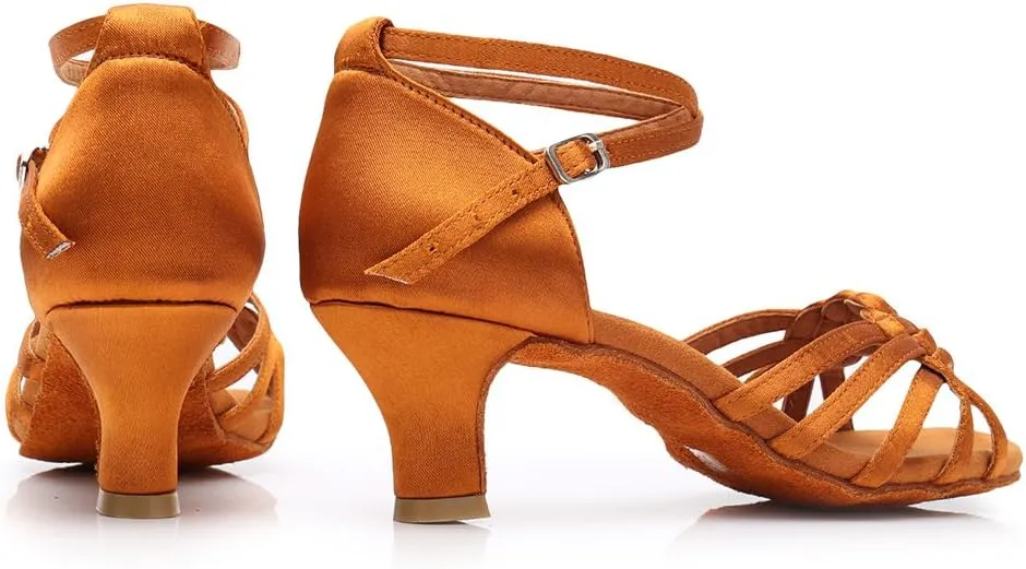 DKZSYIM Women's Satin Latin Dance Shoes Ballroom Performance Shoes Model WH1218
