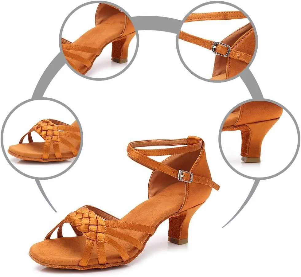 DKZSYIM Women's Satin Latin Dance Shoes Ballroom Performance Shoes Model WH1218