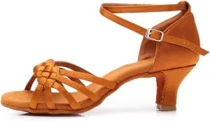 DKZSYIM Women's Satin Latin Dance Shoes Ballroom Performance Shoes Model WH1218