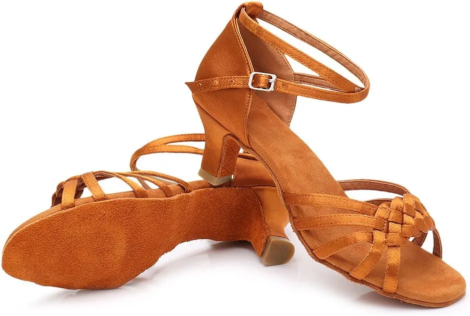 DKZSYIM Women's Satin Latin Dance Shoes Ballroom Performance Shoes Model WH1218