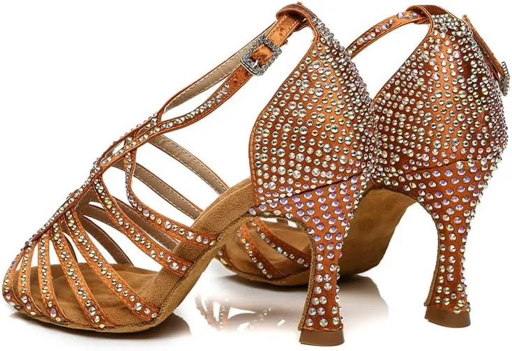 DKZSYIM Women's Satin Latin Dance Shoes Ballroom Performance Shoes,Model YCL413