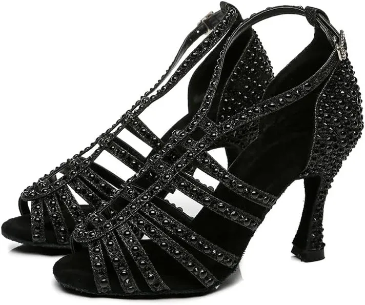 DKZSYIM Women's Satin Latin Dance Shoes Ballroom Performance Shoes,Model YCL413