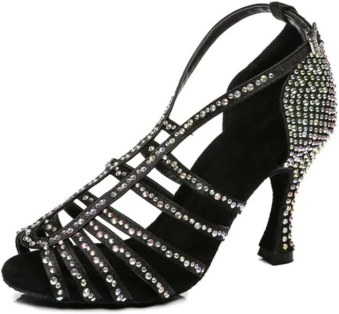 DKZSYIM Women's Satin Latin Dance Shoes Ballroom Performance Shoes,Model YCL413