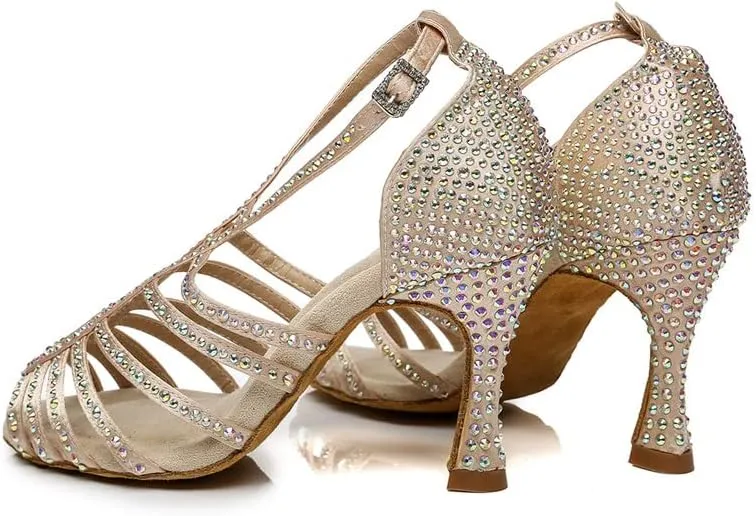DKZSYIM Women's Satin Latin Dance Shoes Ballroom Performance Shoes,Model YCL413