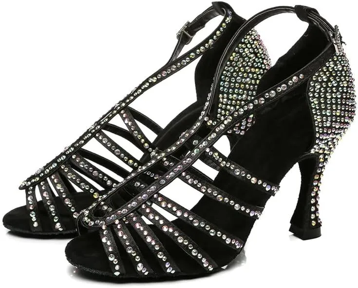 DKZSYIM Women's Satin Latin Dance Shoes Ballroom Performance Shoes,Model YCL413