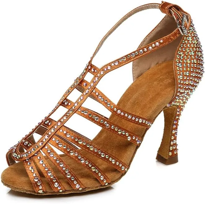 DKZSYIM Women's Satin Latin Dance Shoes Ballroom Performance Shoes,Model YCL413