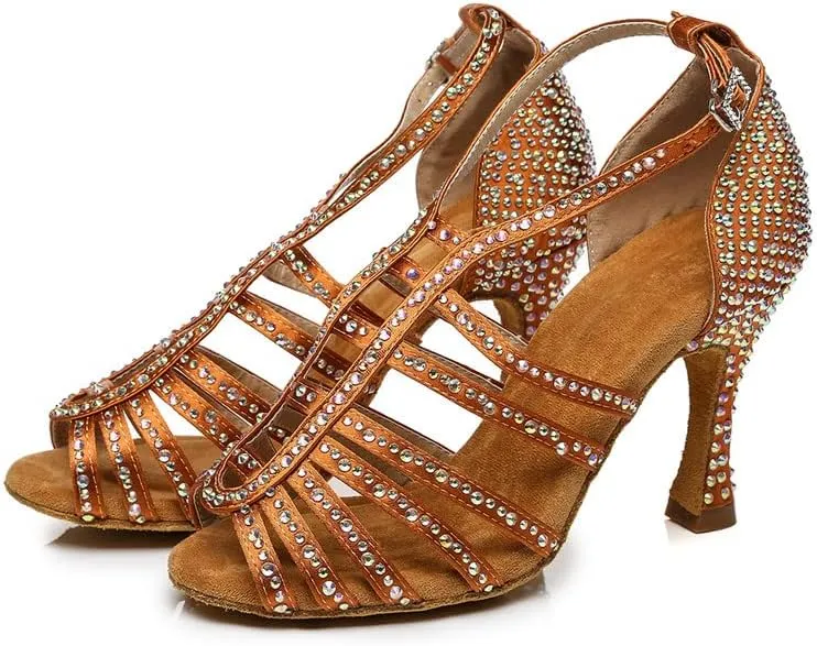 DKZSYIM Women's Satin Latin Dance Shoes Ballroom Performance Shoes,Model YCL413