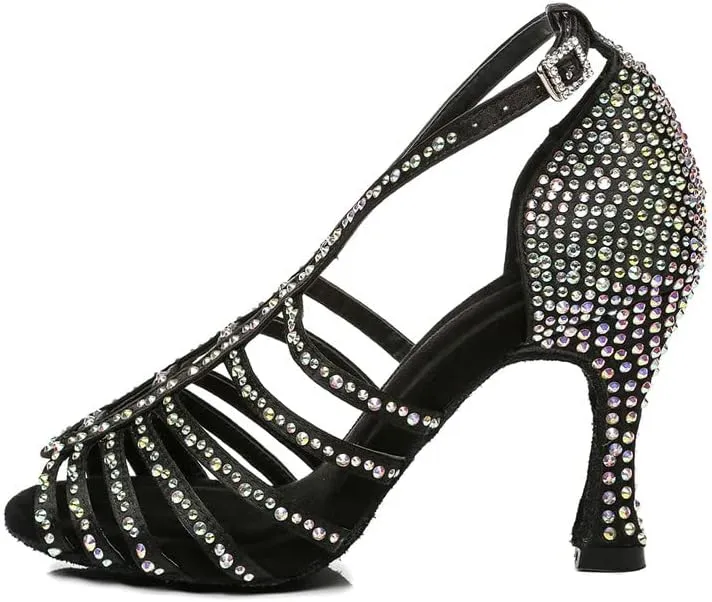DKZSYIM Women's Satin Latin Dance Shoes Ballroom Performance Shoes,Model YCL413