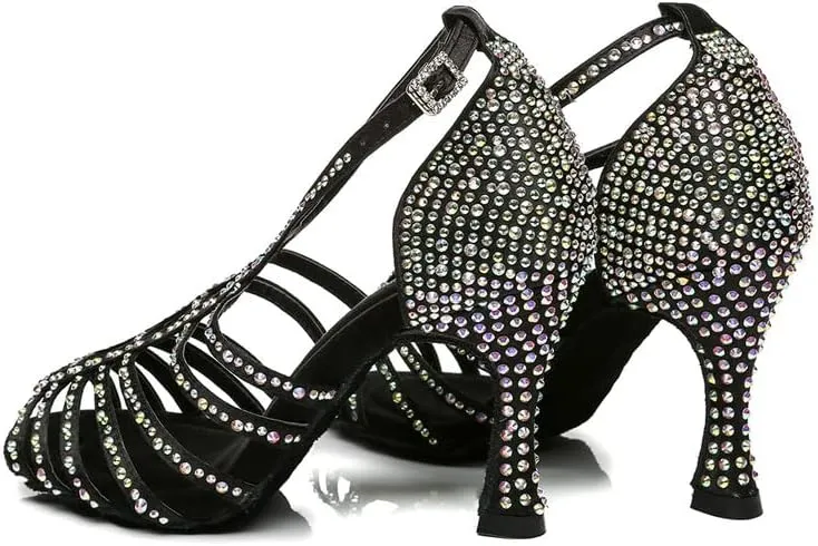 DKZSYIM Women's Satin Latin Dance Shoes Ballroom Performance Shoes,Model YCL413
