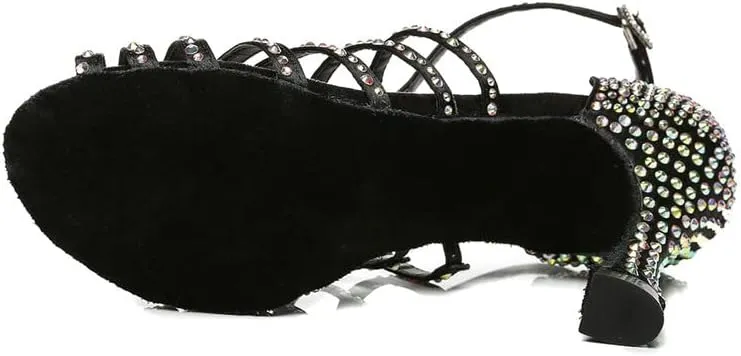 DKZSYIM Women's Satin Latin Dance Shoes Ballroom Performance Shoes,Model YCL413