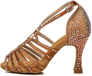 DKZSYIM Women's Satin Latin Dance Shoes Ballroom Performance Shoes,Model YCL413