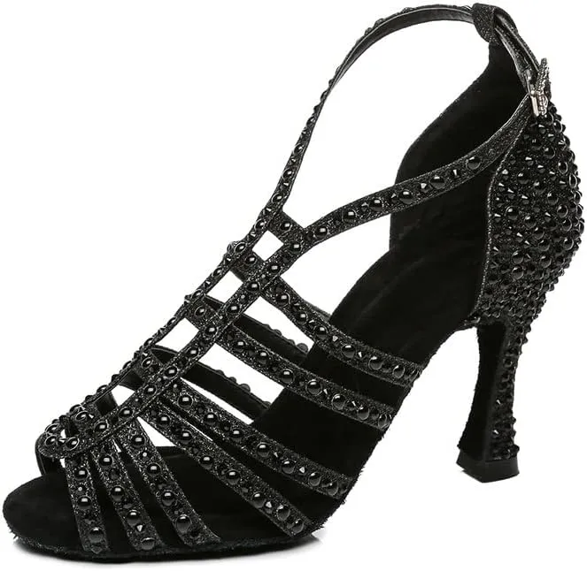 DKZSYIM Women's Satin Latin Dance Shoes Ballroom Performance Shoes,Model YCL413
