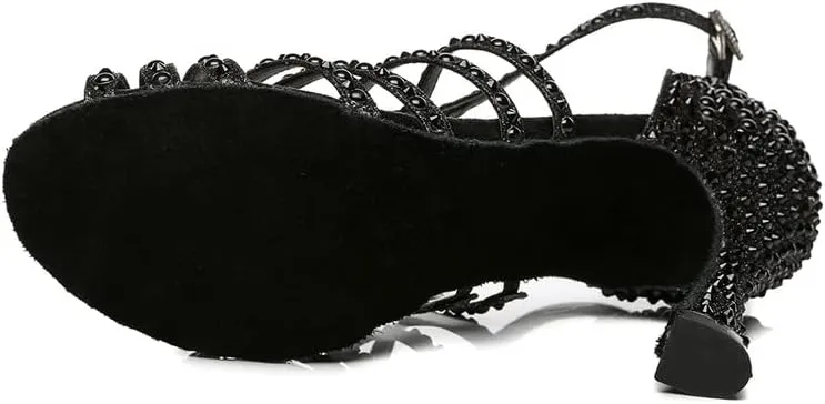 DKZSYIM Women's Satin Latin Dance Shoes Ballroom Performance Shoes,Model YCL413